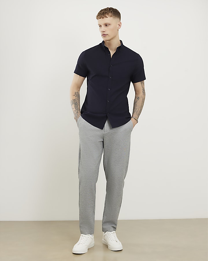 Navy Muscle Fit Textured Shirt