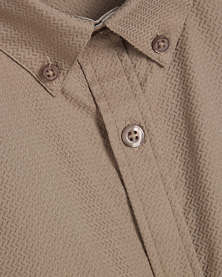 Beige Muscle Fit Textured Shirt