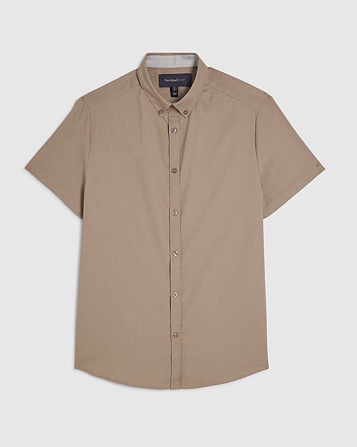 Beige Muscle Fit Textured Shirt