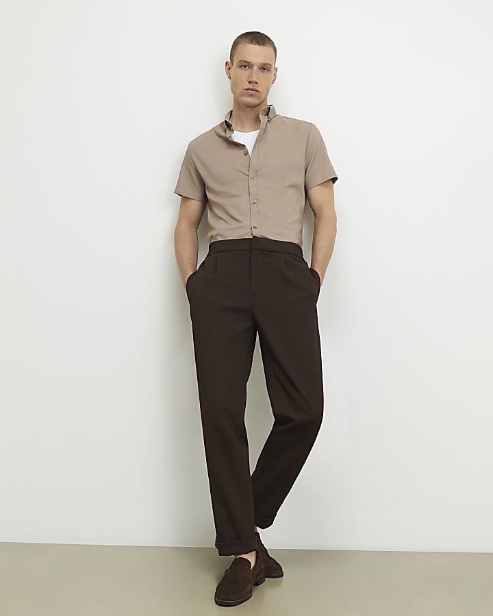 Beige Muscle Fit Textured Shirt