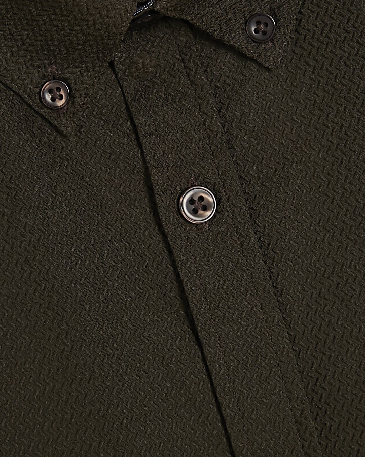 Khaki Muscle Fit Textured Shirt