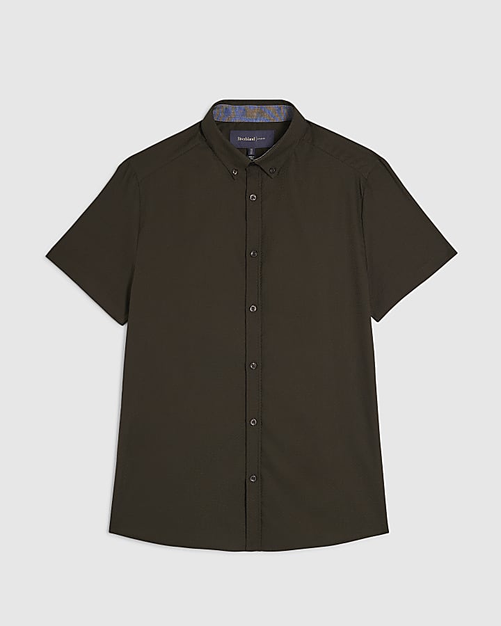 Khaki Muscle Fit Textured Shirt