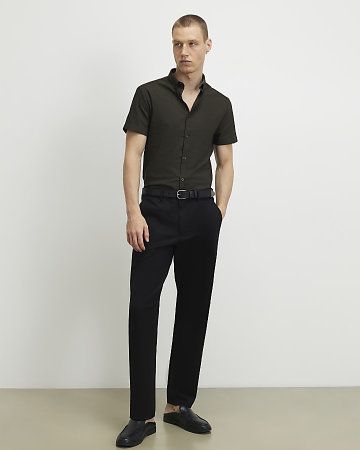 Khaki Muscle Fit Textured Shirt