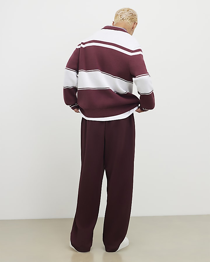 Red Wide Leg Twill Joggers