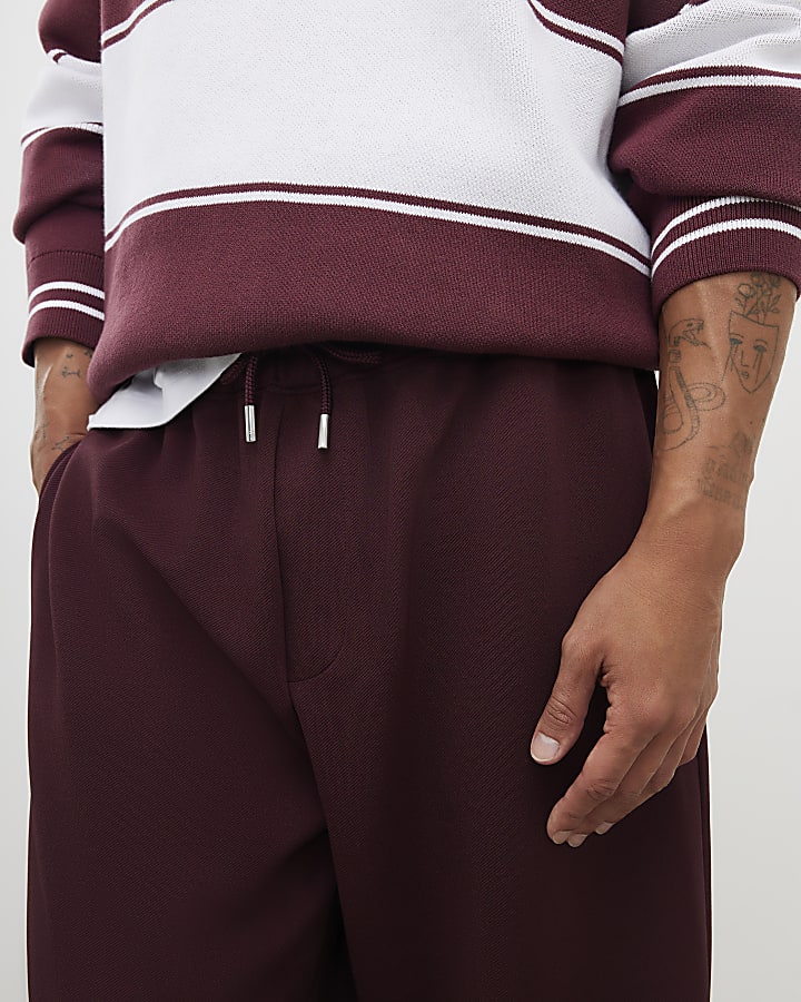 Red Wide Leg Twill Joggers