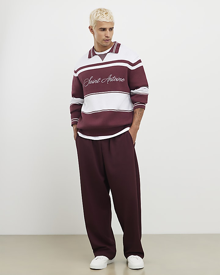 Red Wide Leg Twill Joggers