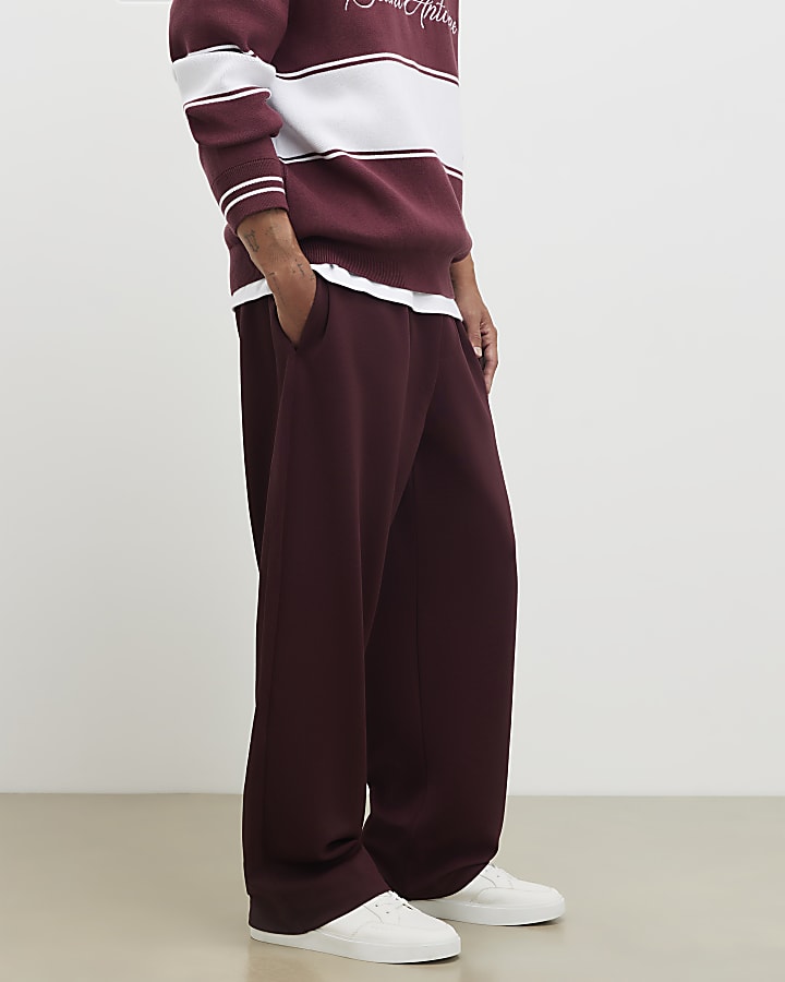 Red Wide Leg Twill Joggers