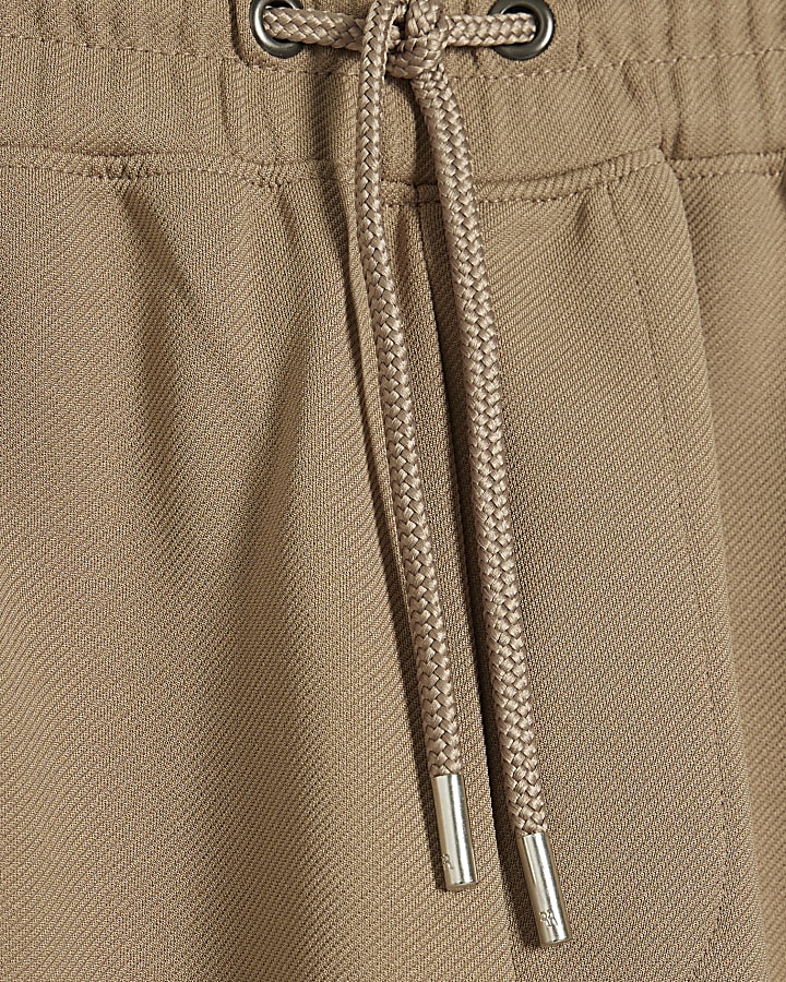 Khaki Wide Leg Twill Joggers