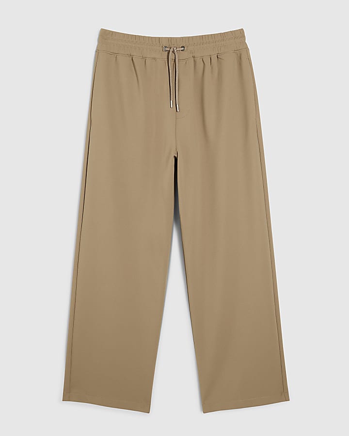Khaki Wide Leg Twill Joggers
