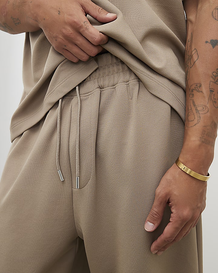 Khaki Wide Leg Twill Joggers