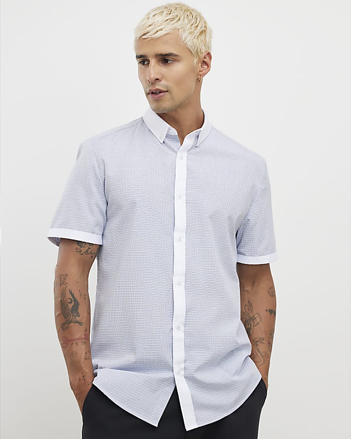 White Slim Fit Check Shirt