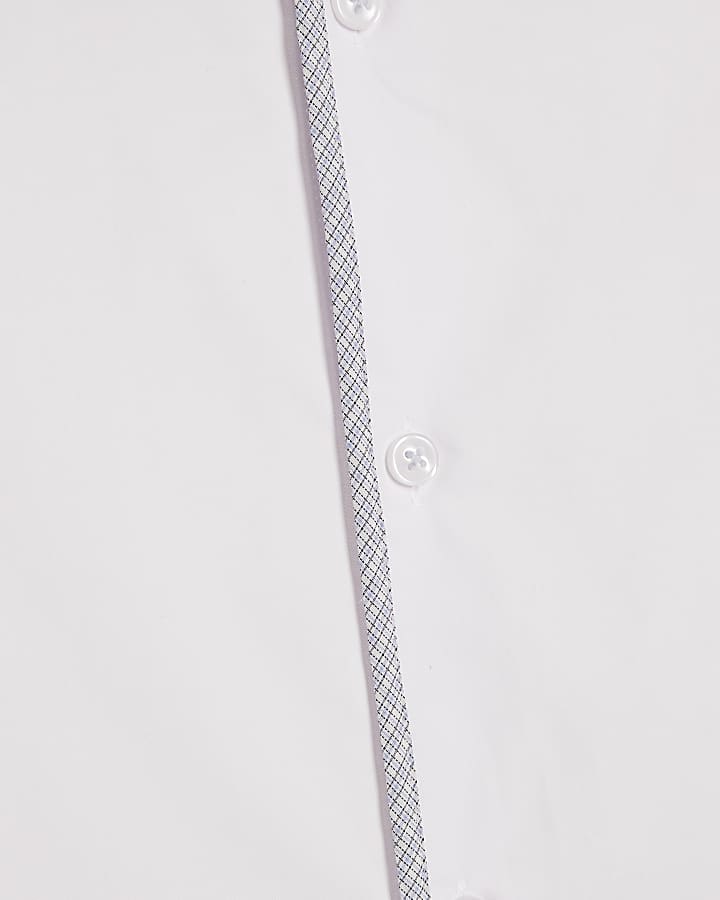 White Slim Fit Check Trim Shirt