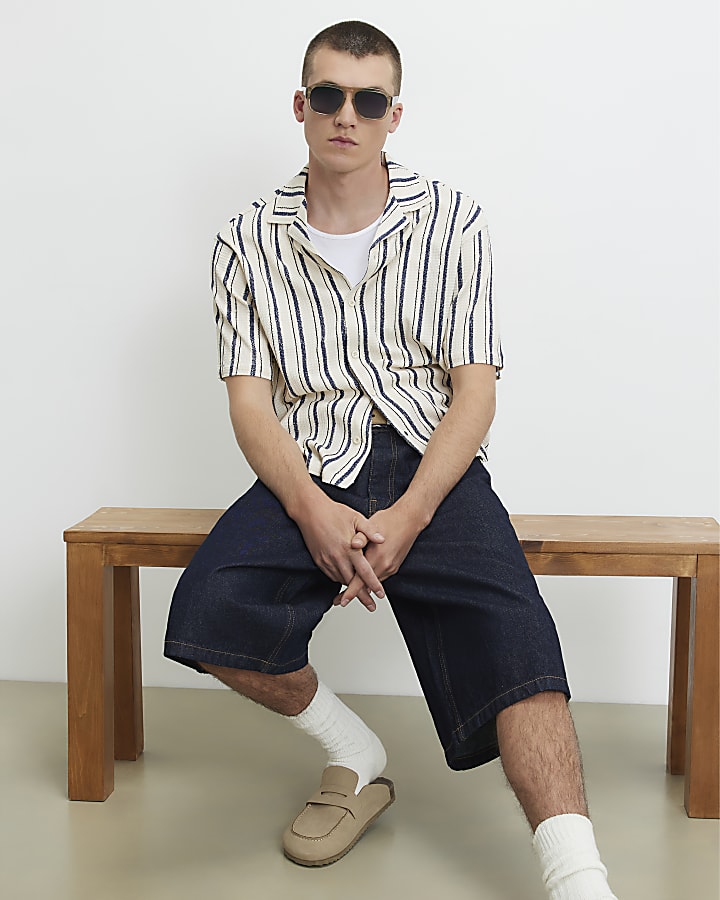 Navy Regular Fit Double Stripe Shirt