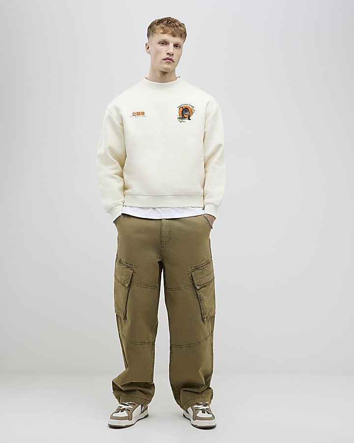 Cream Oversized Hakuryuko Tiger Sweatshirt