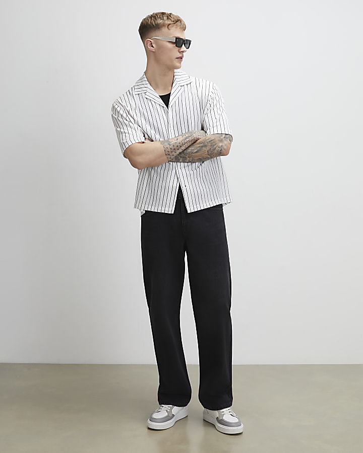 White Regular Fit Pinstripe Textured Shirt