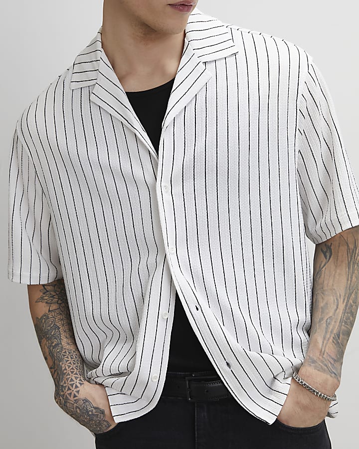 White Regular Fit Pinstripe Textured Shirt