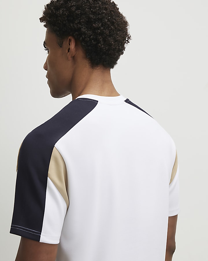 White Slim Fit Shoulder Colour Block T-Shirt