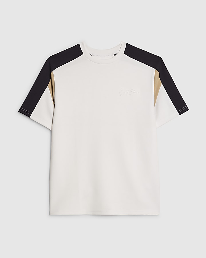 White Slim Fit Shoulder Colour Block T-Shirt