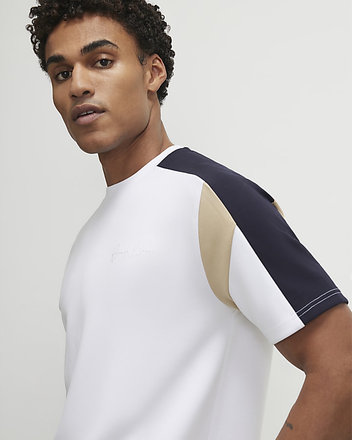 White Slim Fit Shoulder Colour Block T-Shirt