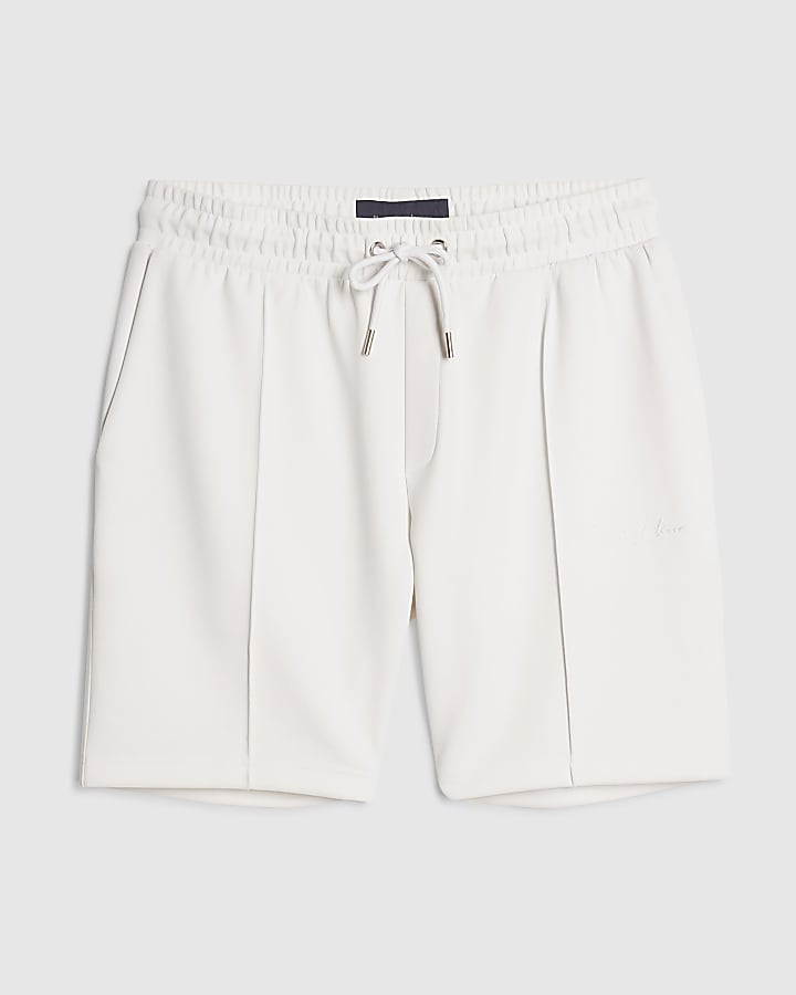 White Slim Fit Bonded Shorts