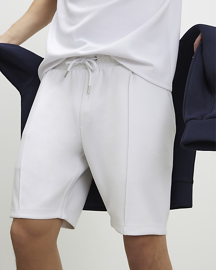 White Slim Fit Bonded Shorts