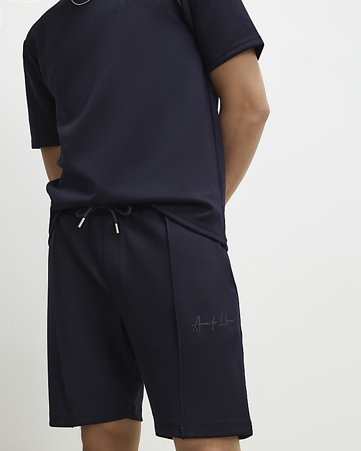 Navy Slim Fit Bonded Shorts