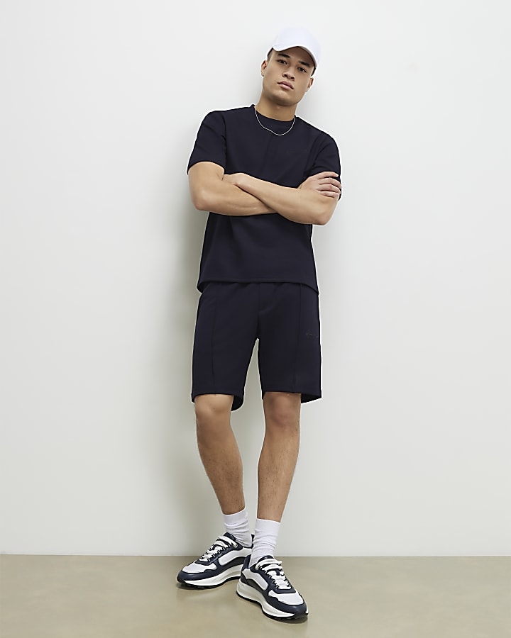 Navy Slim Fit Bonded Shorts