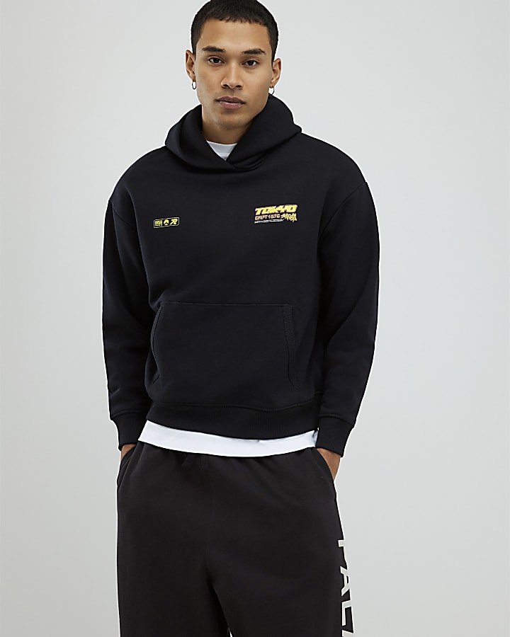 Black Oversized Fit Tokyo Drift Hoodie