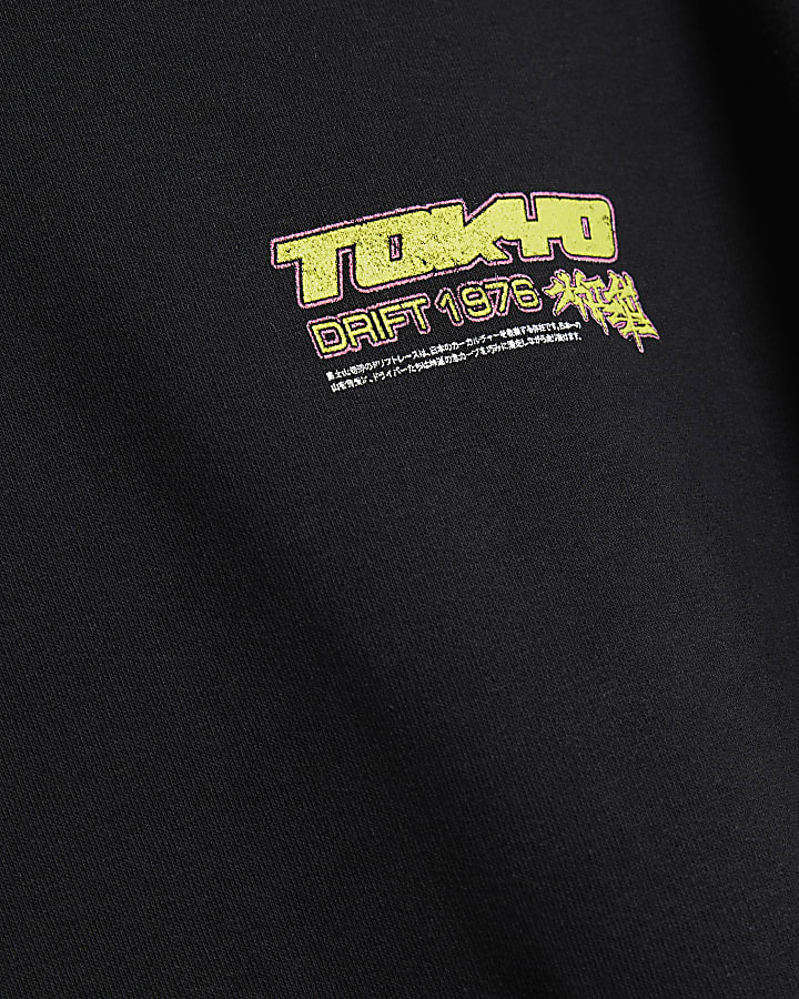 Black Oversized Fit Tokyo Drift Hoodie