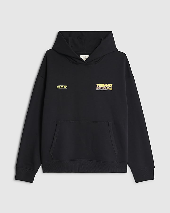 Black Oversized Fit Tokyo Drift Hoodie