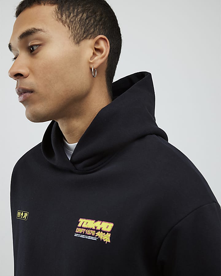 Black Oversized Fit Tokyo Drift Hoodie