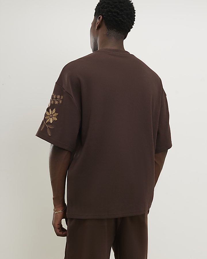 Brown Oversized Fit Floral T-Shirt