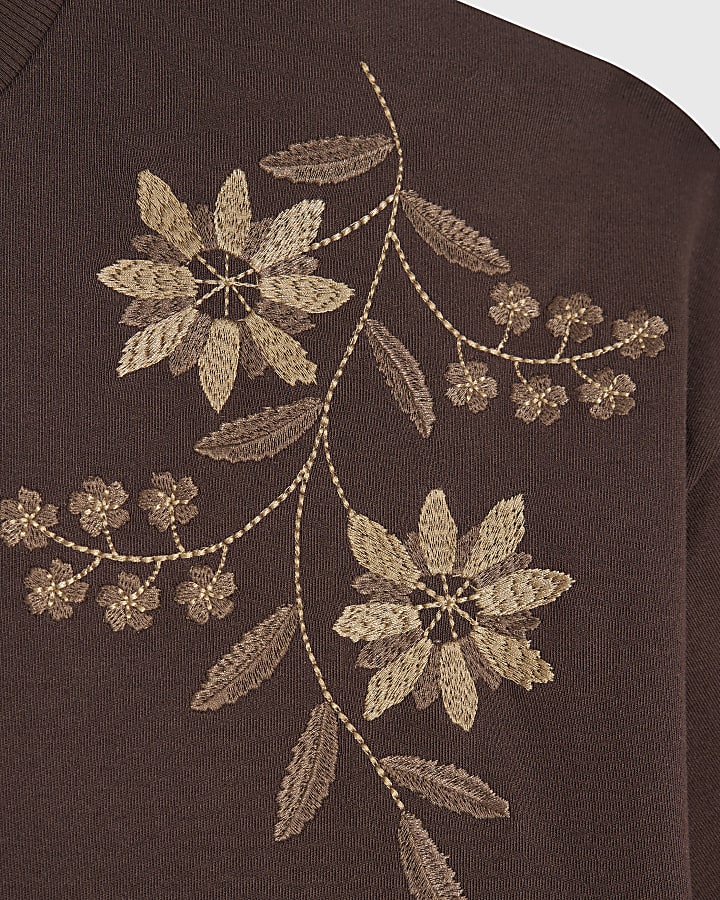 Brown Oversized Fit Floral T-Shirt