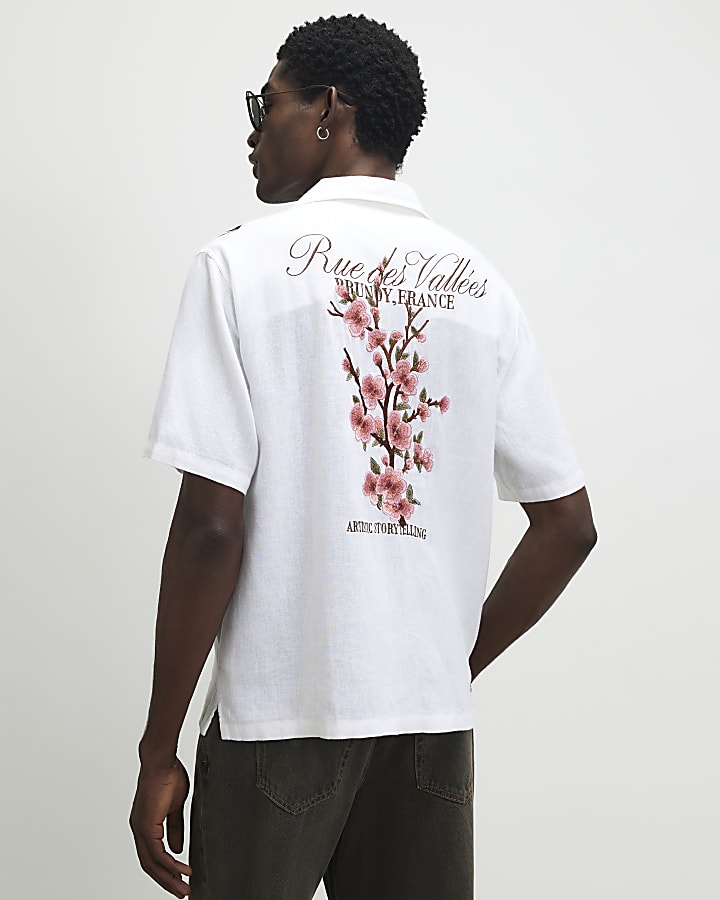 White Cherry Blossom Linen Look Shirt