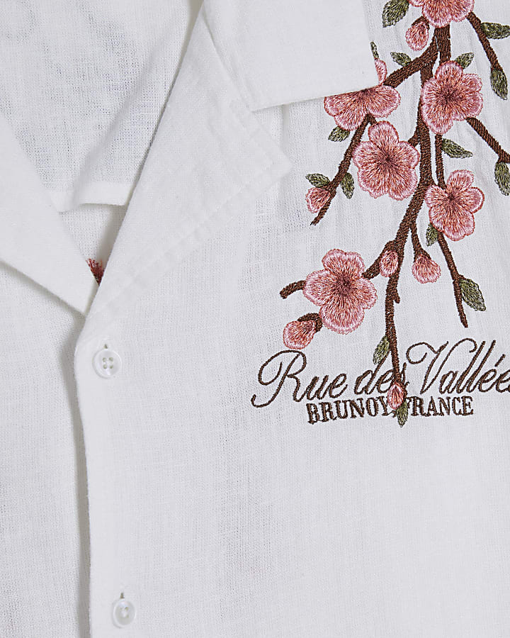 White Cherry Blossom Linen Look Shirt
