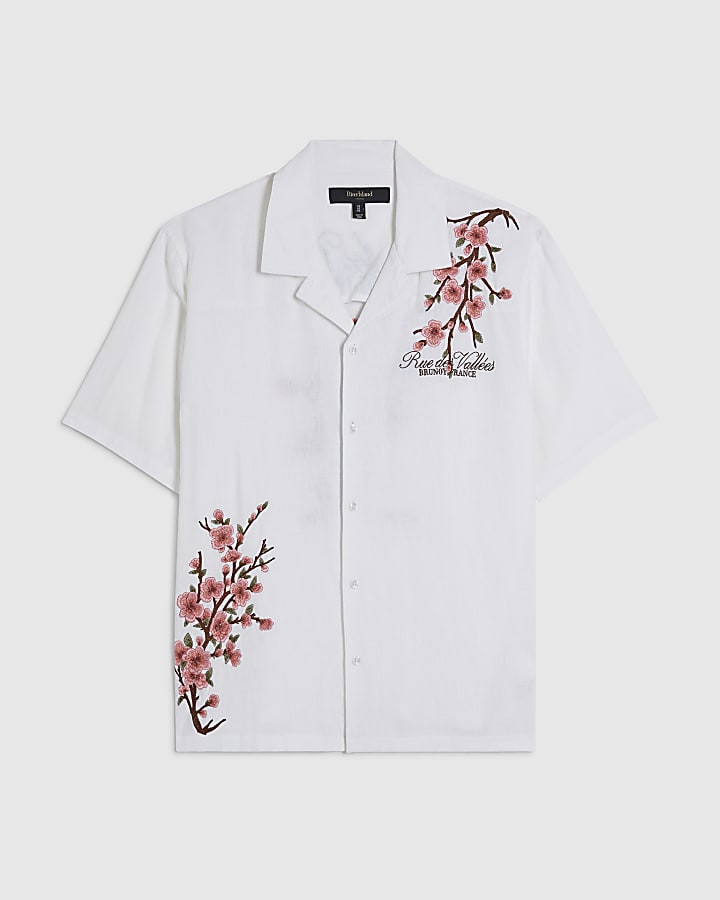 White Cherry Blossom Linen Look Shirt