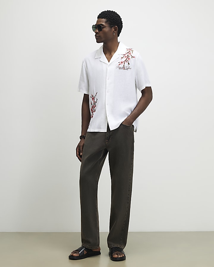 White Cherry Blossom Linen Look Shirt