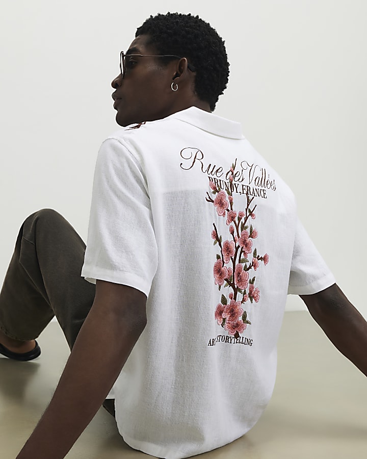 White Cherry Blossom Linen Look Shirt