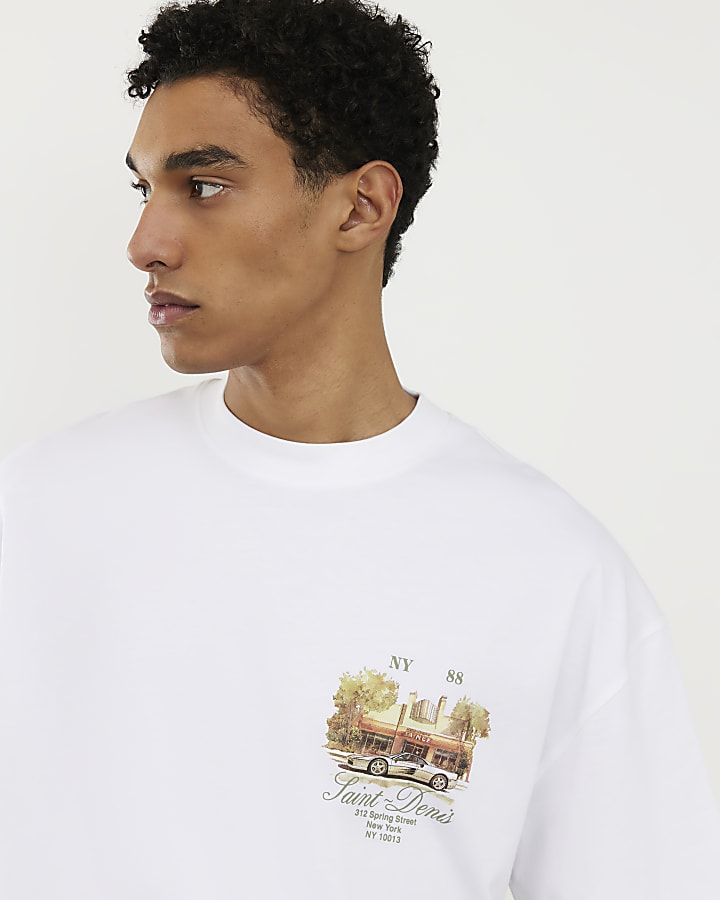 White Oversized Fit Saint Denis Car T-Shirt