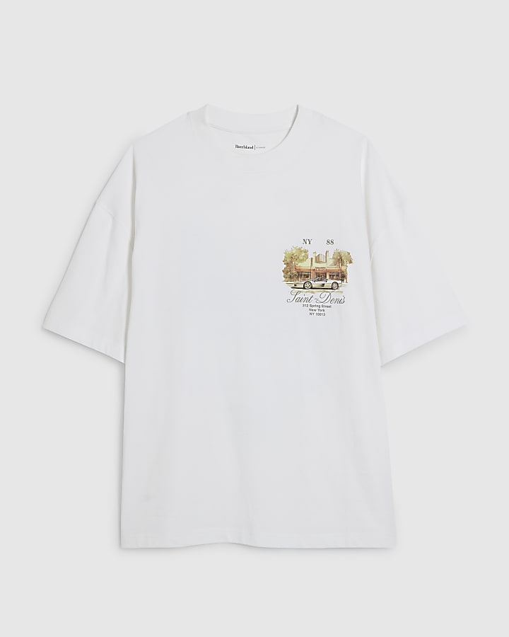 White Oversized Fit Saint Denis Car T-Shirt