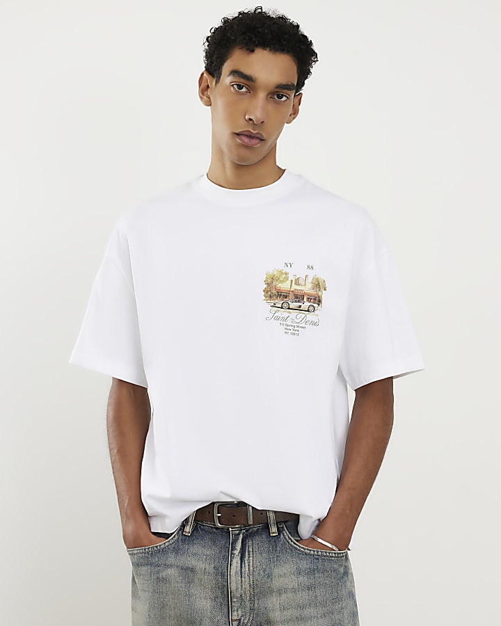 White Oversized Fit Saint Denis Car T-Shirt