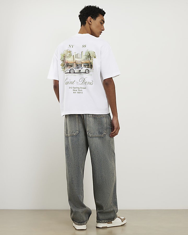 White Oversized Fit Saint Denis Car T-Shirt