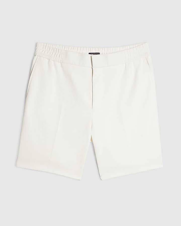 White Slim Fit Textured Shorts