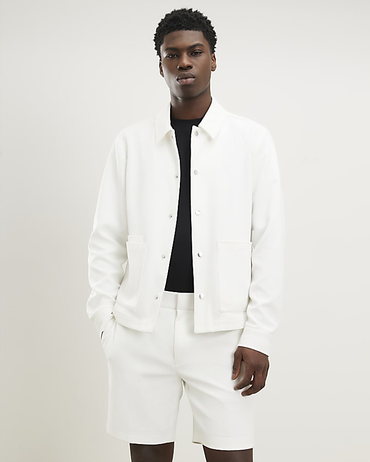 White Slim Fit Textured Shorts