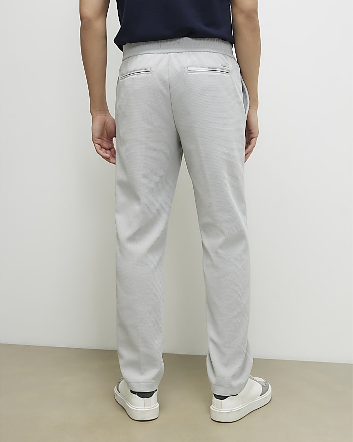 Grey Slim Fit Textured Trousers