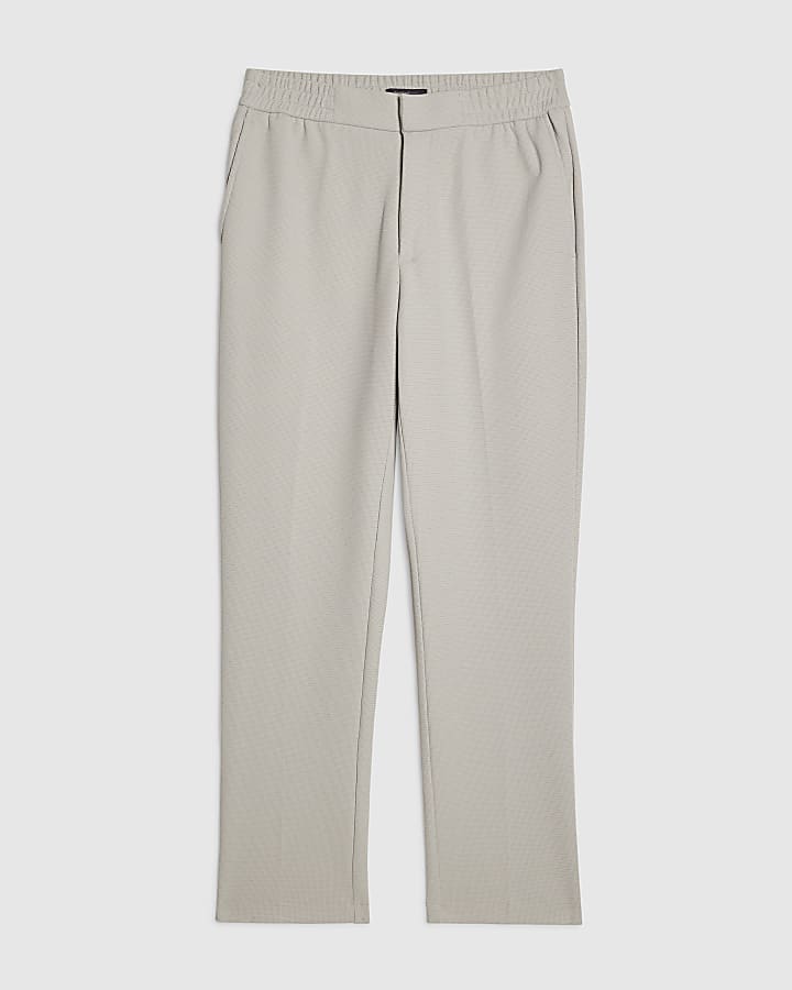 Grey Slim Fit Textured Trousers