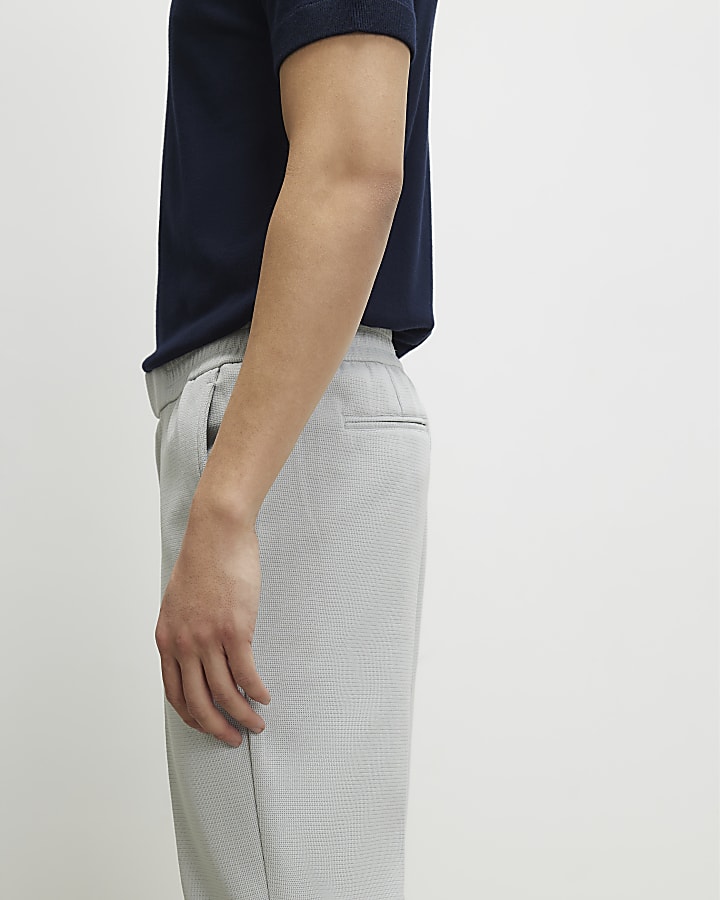 Grey Slim Fit Textured Trousers
