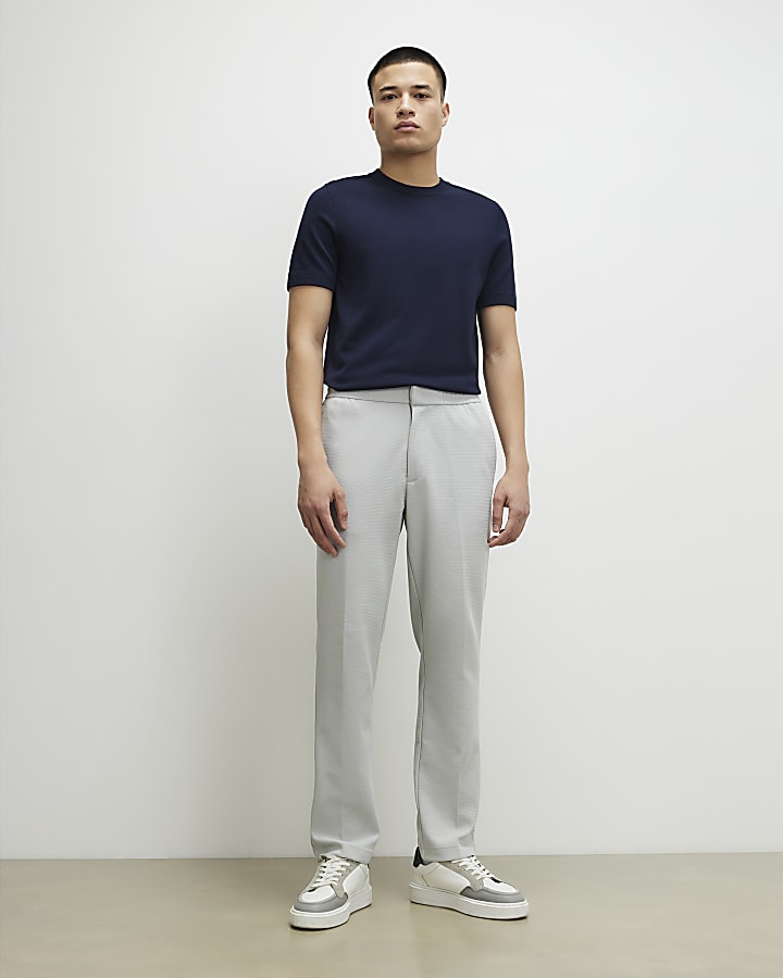 Grey Slim Fit Textured Trousers