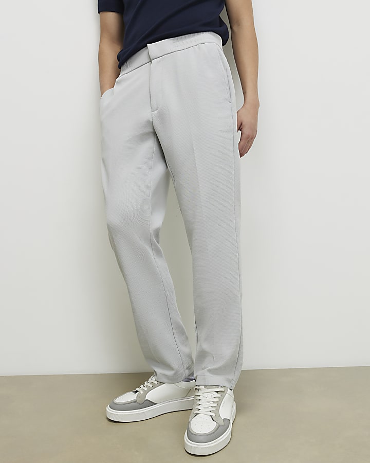 Grey Slim Fit Textured Trousers