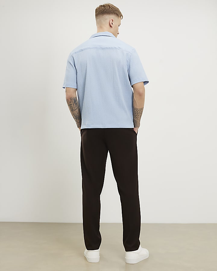 Brown Slim Fit Textured Trousers